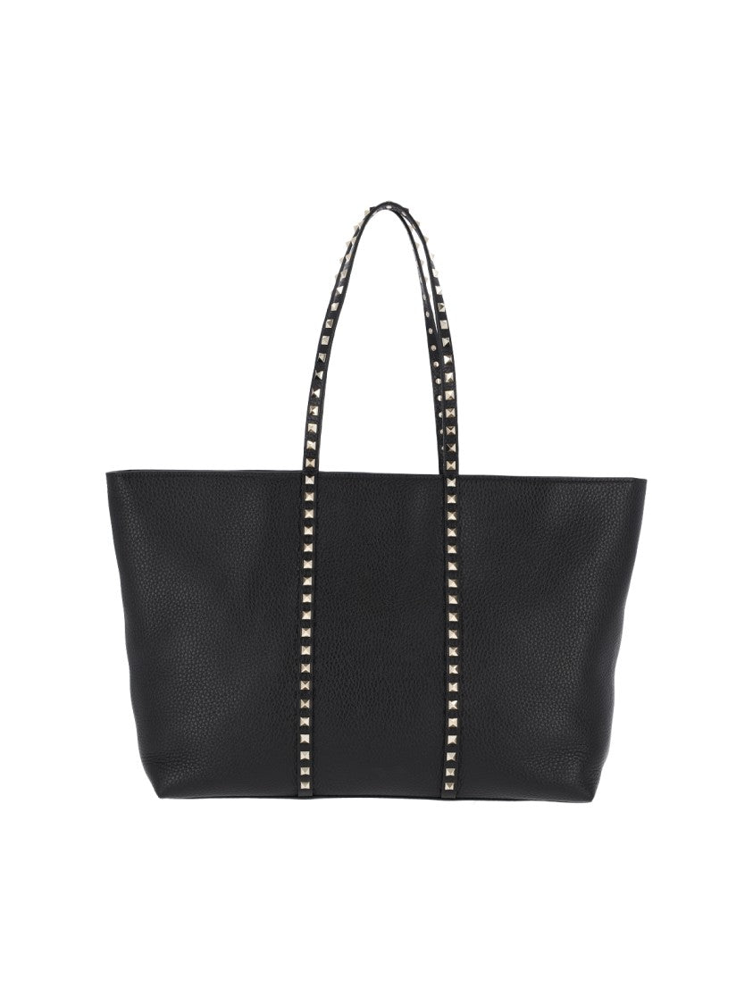 Valentino Garavani Black Rockstud Textured Leather Tote