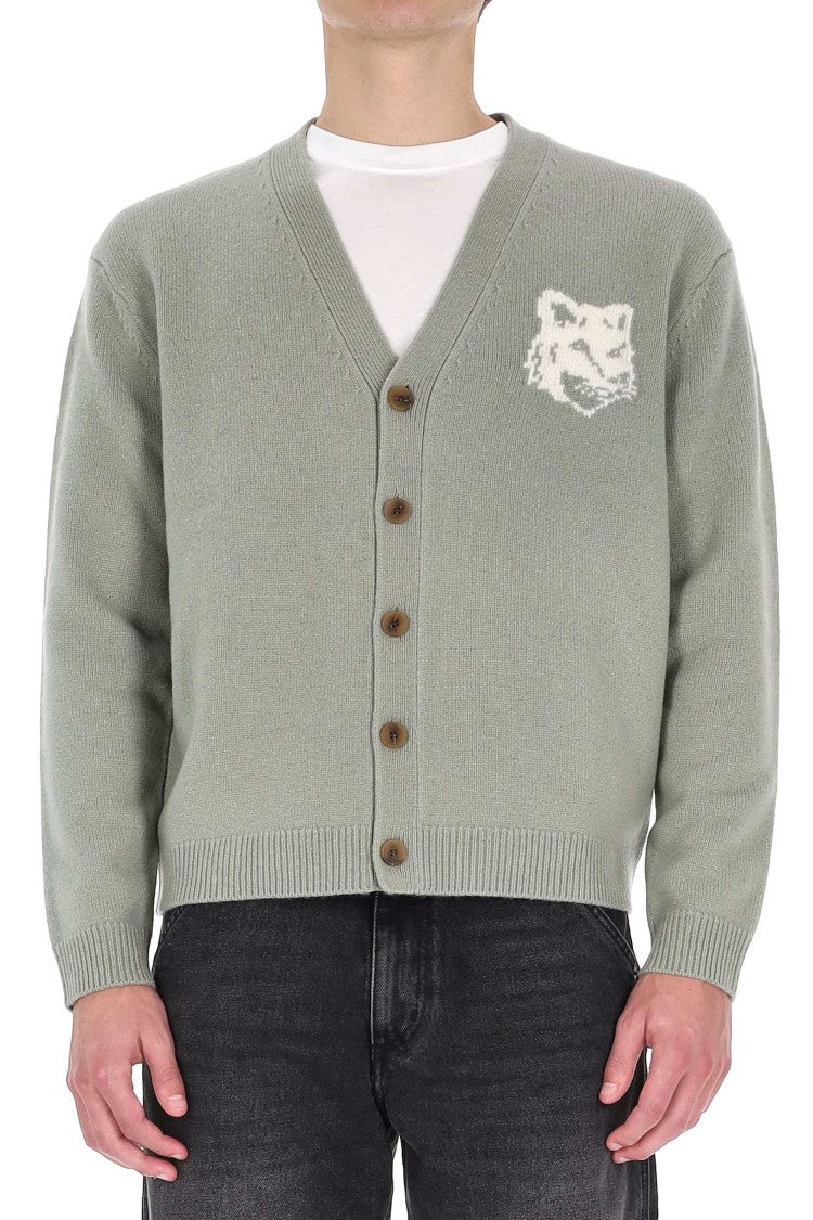 Maison Kitsuné Merino Wool Cardigan With Large Fox Embroidery