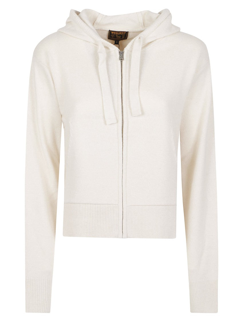 Woolrich Comfort Full Zip Cropped Hooded Wool-Blend Zip-Through Knit