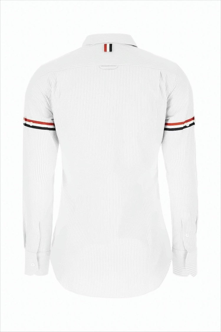 Thom Browne White Button-Up Shirt With Vertical Pinstripes