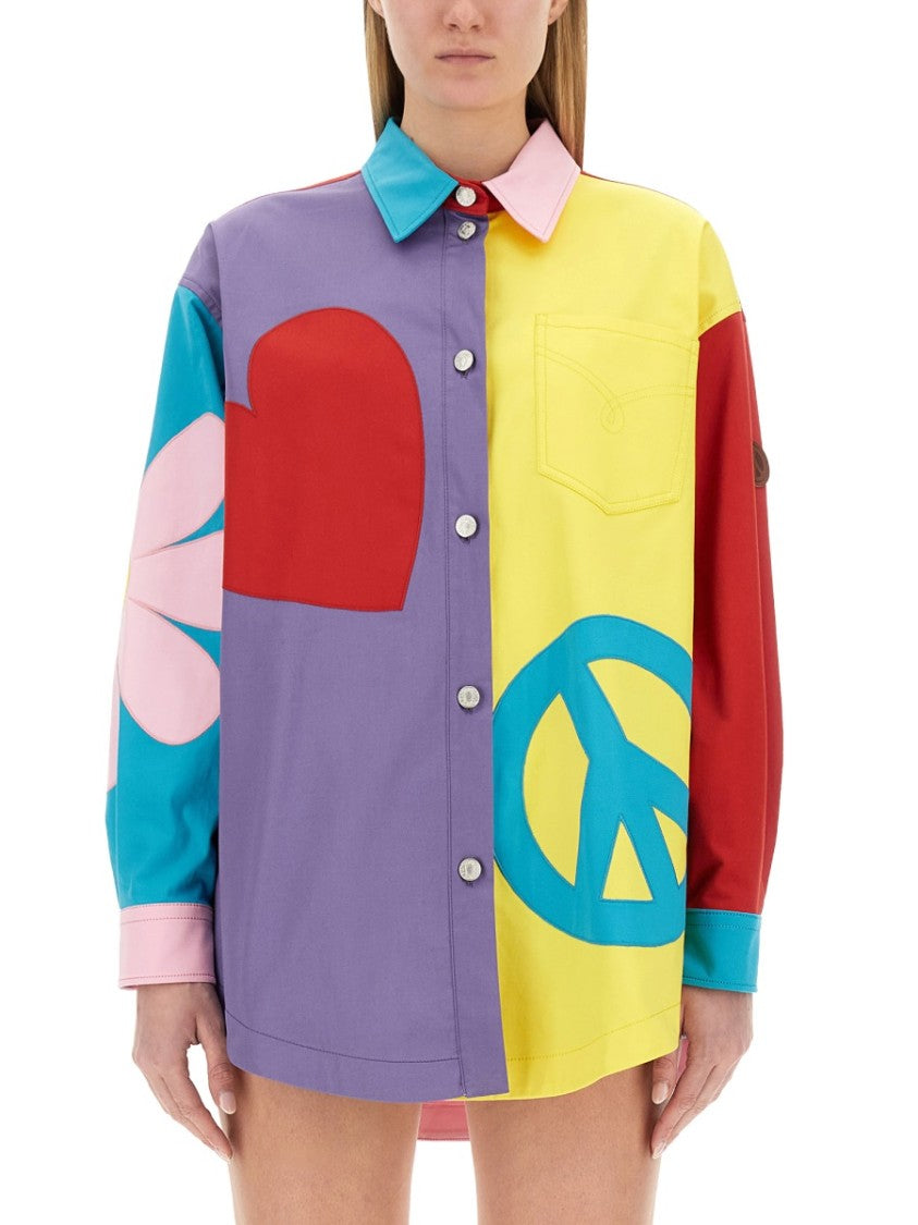 Moschino Oversized Printed Shirt With Eclectic Patchwork Design