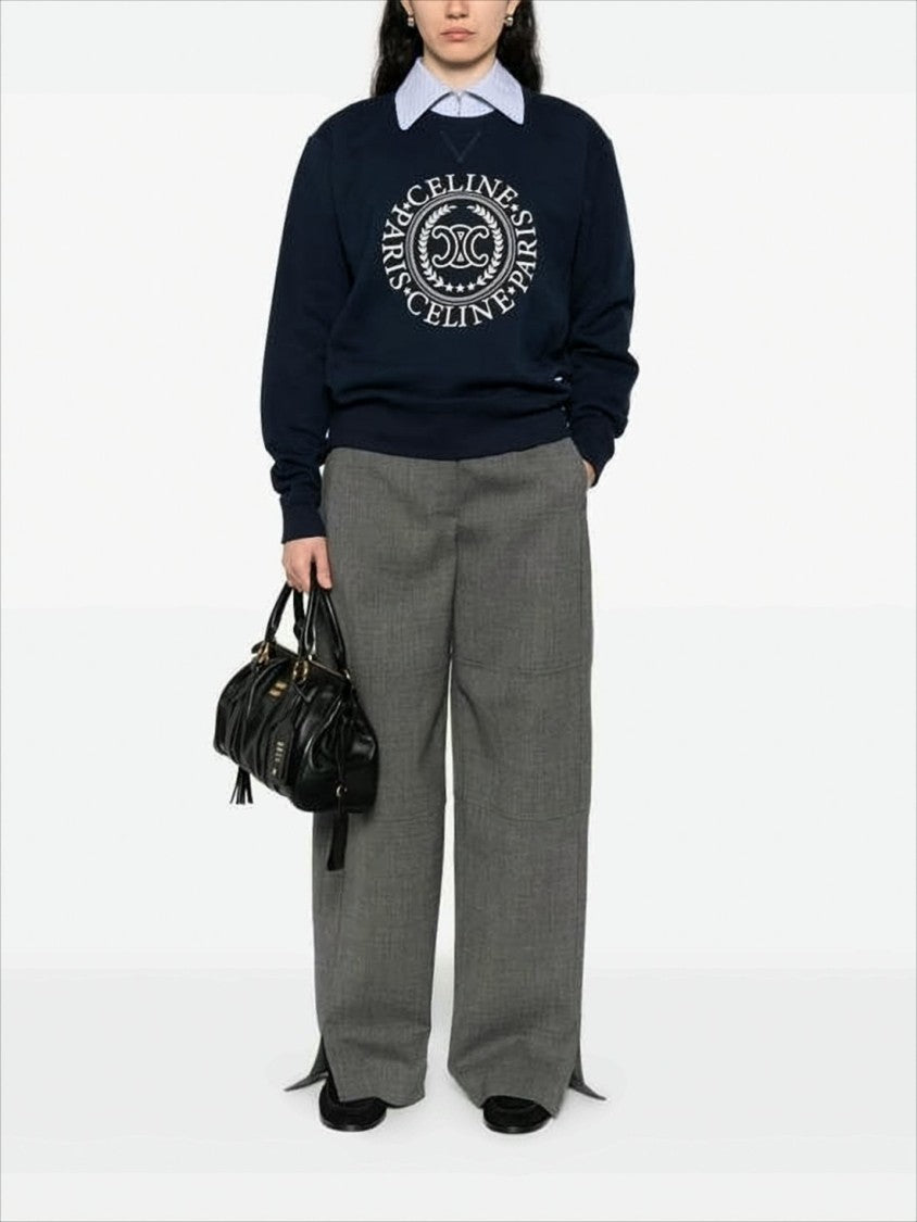 Celine Long-Sleeve Cotton Crewneck Top