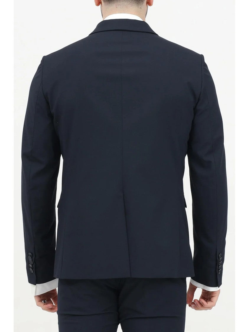 Patrizia Pepe Blue Fitted Two-Button Viscose-Blend Blazer