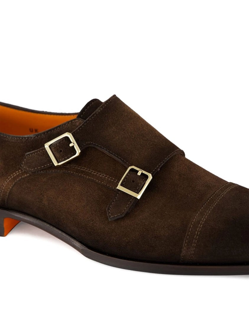 Santoni Suede Double-Buckle Loafers