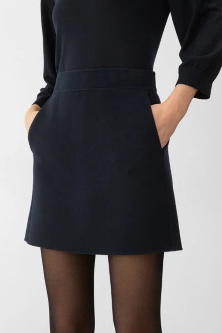 Max Mara Navy Virgin Wool A-Line Mini Skirt