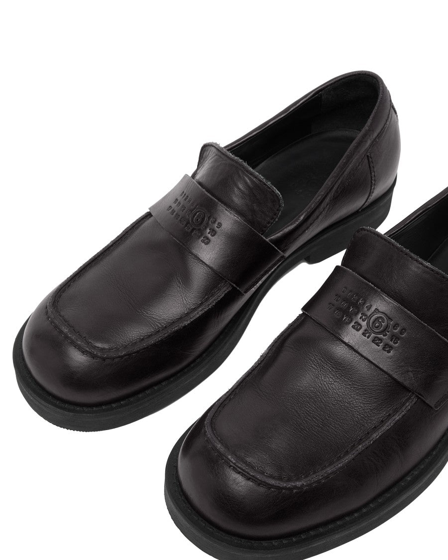 Mm6 By Maison Margiela Structured Black Moccasins With Rubber Sole And Numeric Logo
