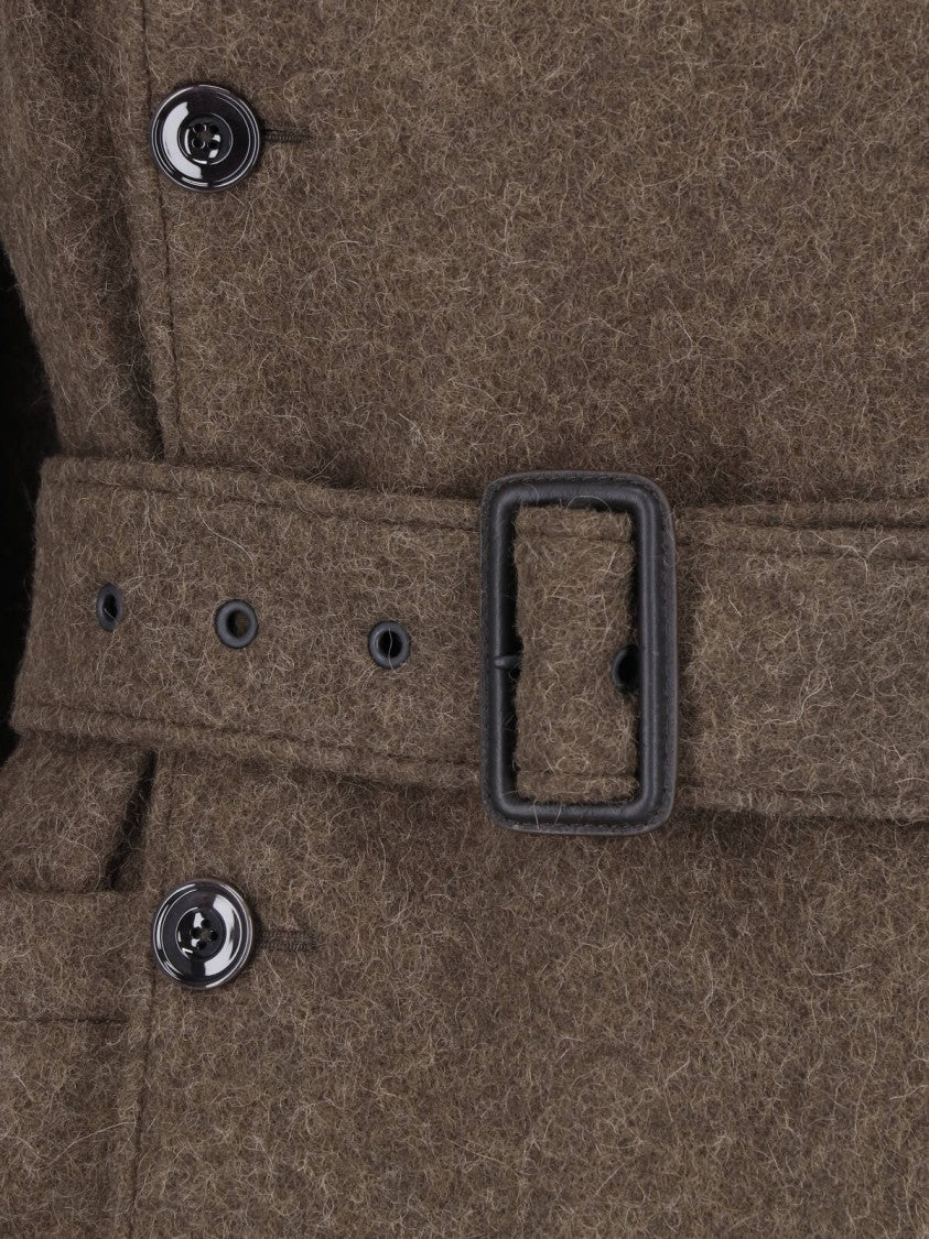 Lemaire Classic Collar Belted Brown Wool Coat