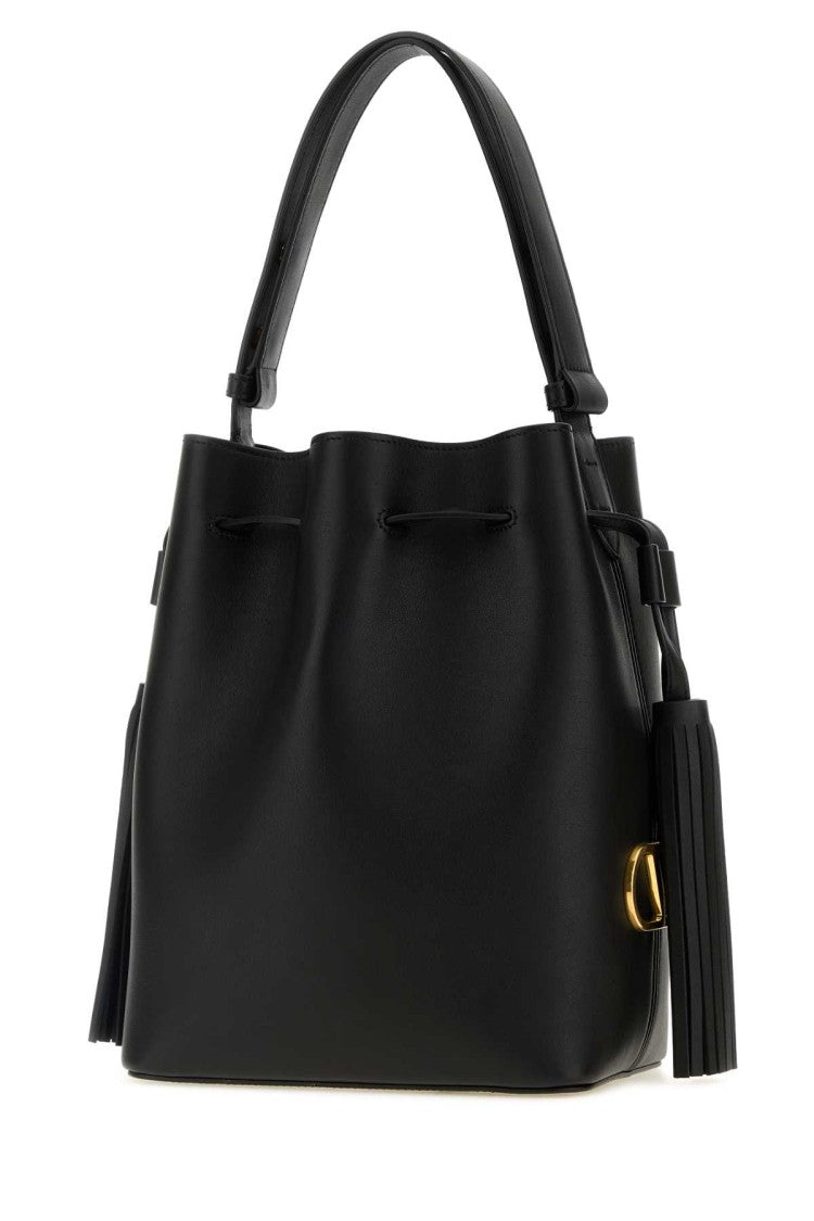 Valentino Garavani Black Leather Vlogo Signature Bucket Bag