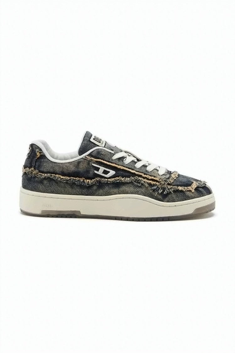 Diesel Distressed Denim Low-Top Sneakers With Frayed Edges