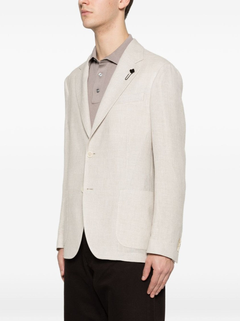 Lardini Beige Wool Linen Flower Blazer