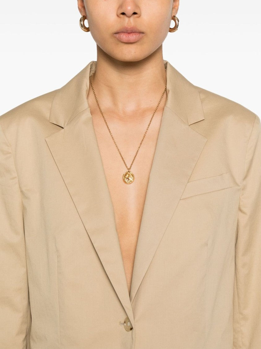 Boss Light Brown Cotton Blazer With Structured Shoulder Pads