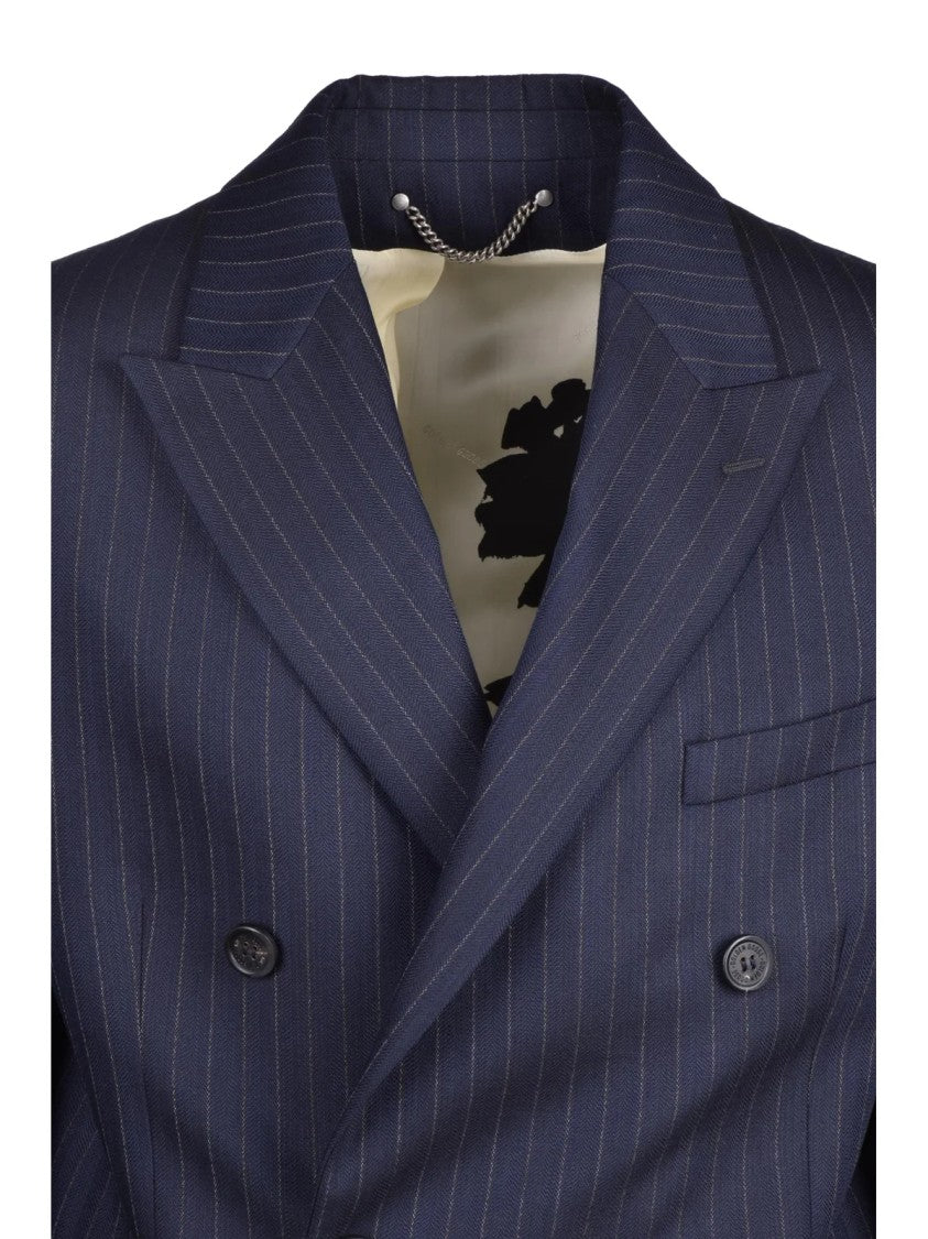 Golden Goose Blue Double-Breasted Pinstripe Virgin Wool Jacket