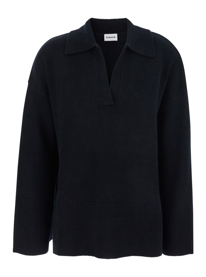 P.A.R.O.S.H. Polo Neck Sweater With Deep V-Neckline