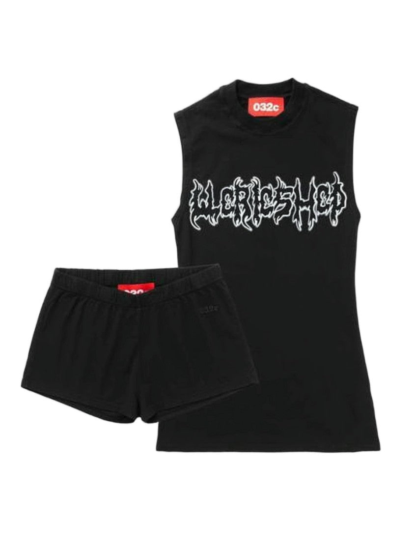 032C High-Neck Graphic Mini Dress With Matching Shorts