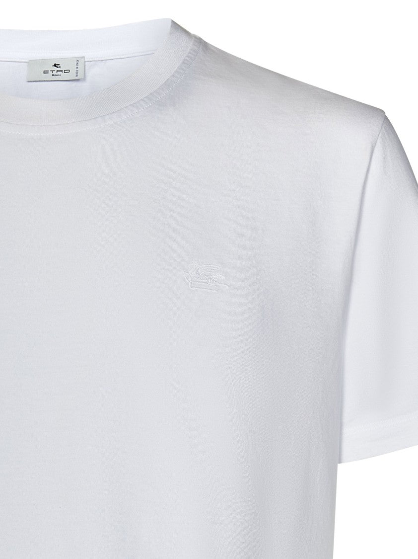 Etro White Cotton Jersey T-Shirt Tone-On-Tone Logo