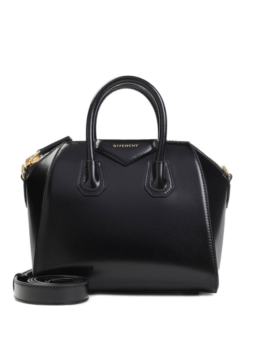 Givenchy Black Structured Polished Leather Shoulder Bag