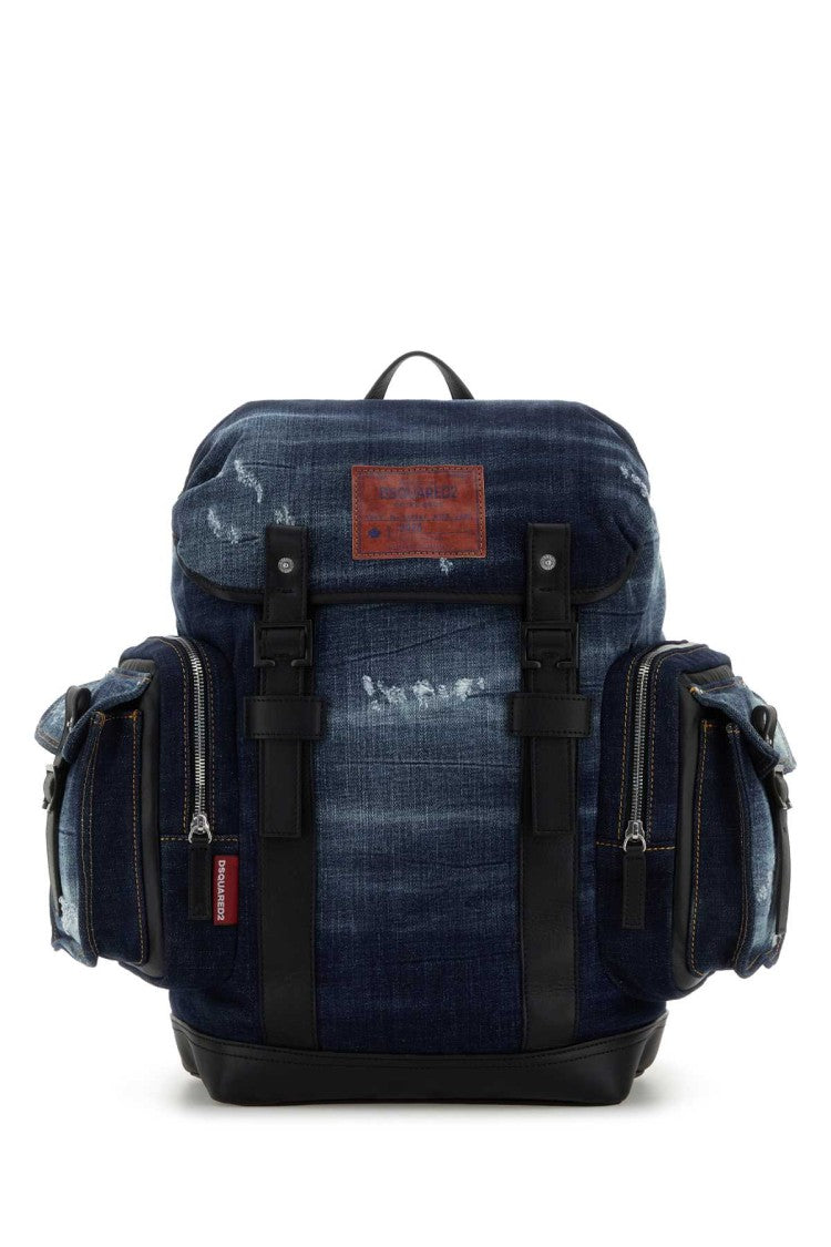 Dsquared2 Distressed Denim Backpack With Silver Hardware