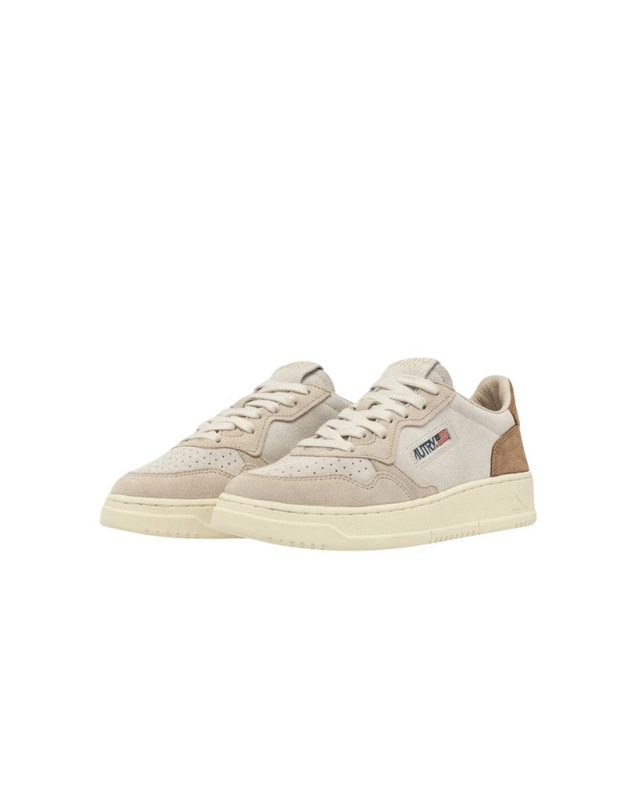 Autry Medalist Low Tricolor Sneakers In Sand And Cigar Suede