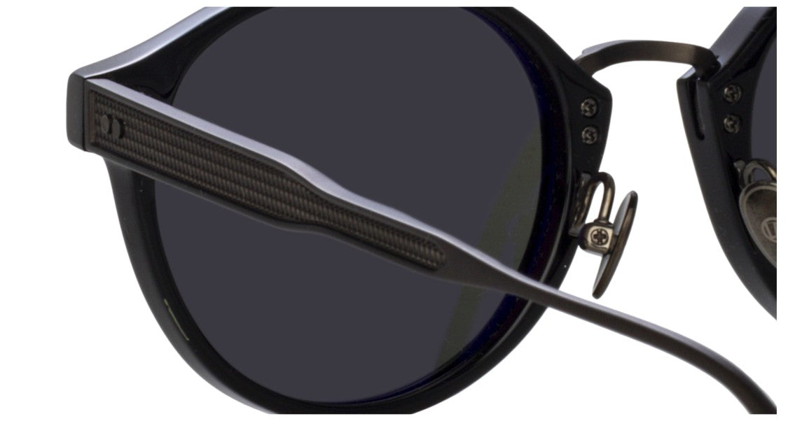 Linda Farrow Lflb Round Titanium Sunglasses With Textured Black Frame
