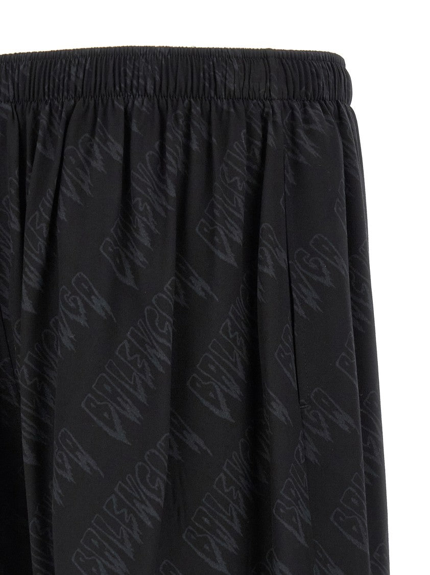 Balenciaga Fluid Viscose Shorts With All-Over Logo Print