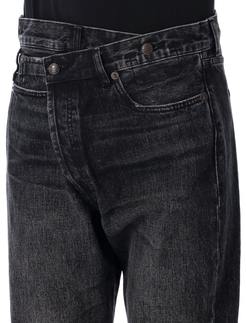 R13 Kessair Black Crossover Jeans With Design