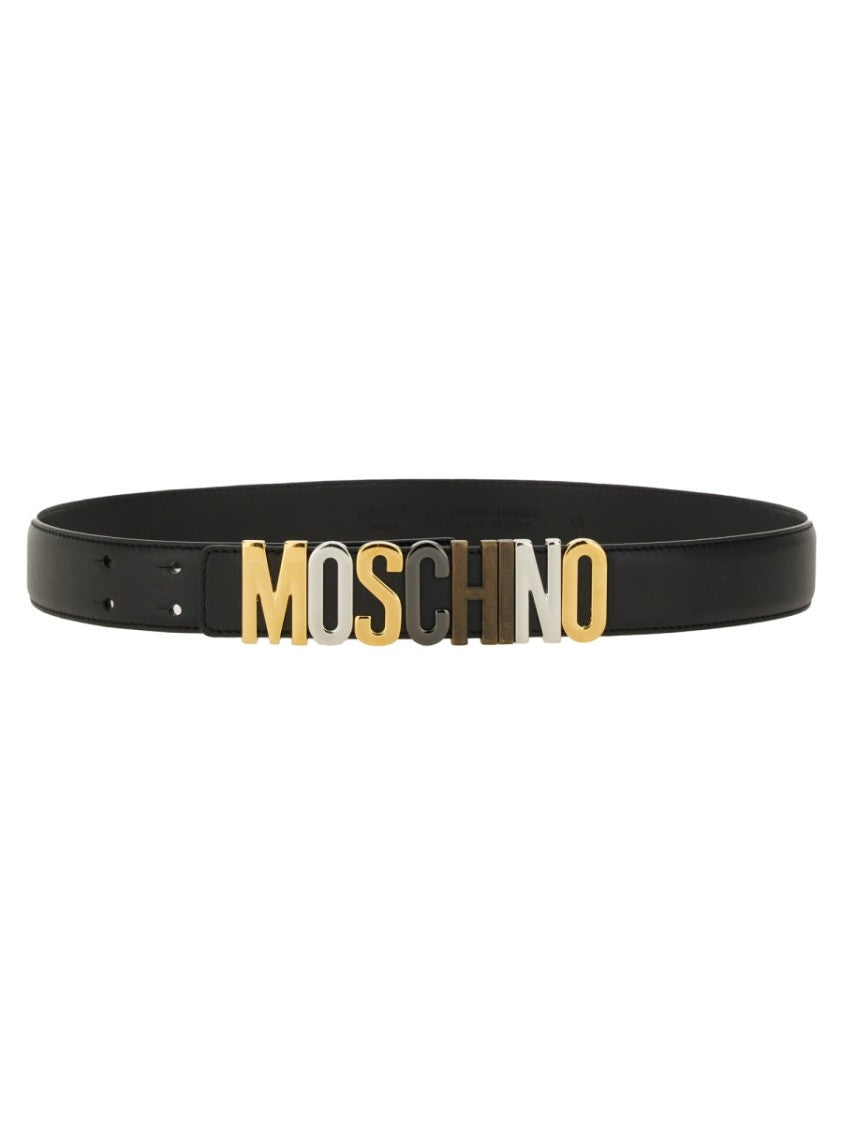 Moschino Leather Belt With Bold Logo Design