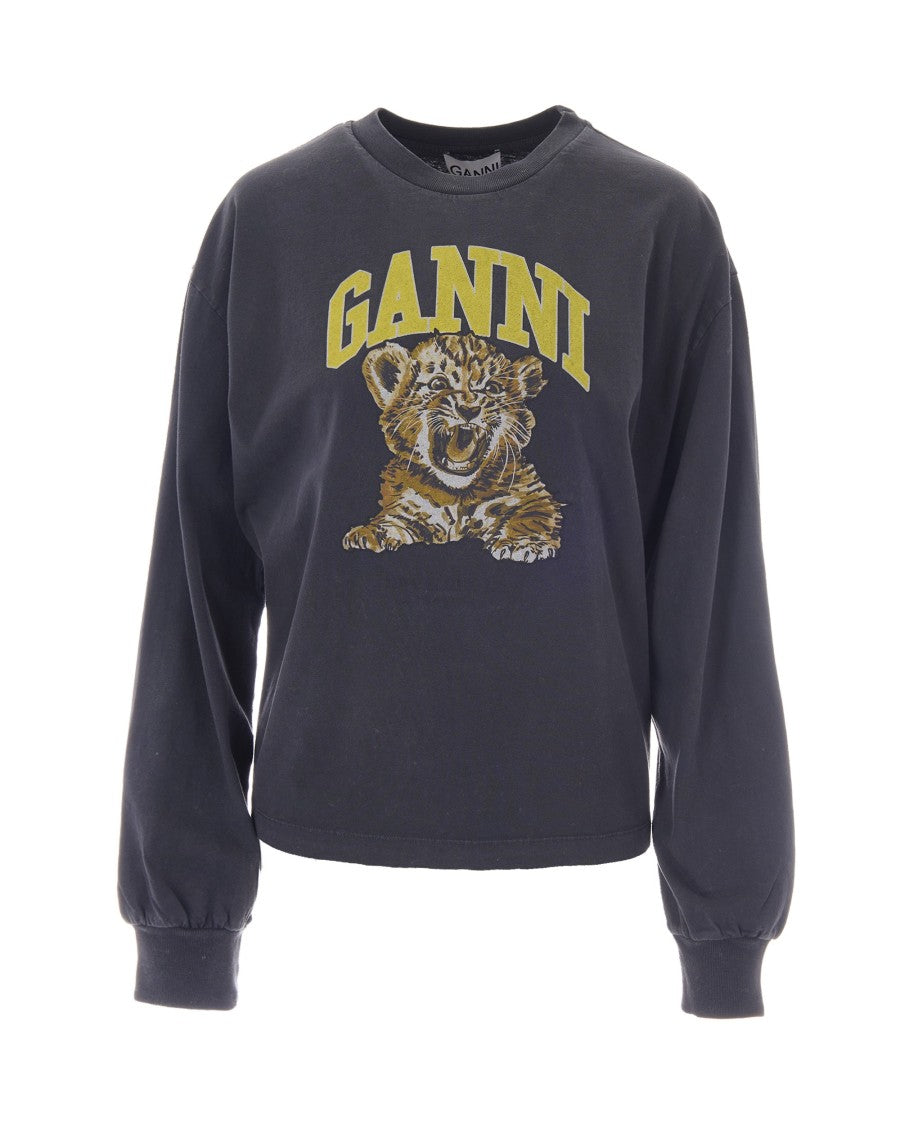 Ganni Long-Sleeve T-Shirt With Tiger Cub Graphic