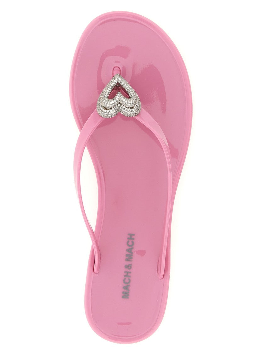 Mach & Mach Rubber Thong Sandals With Metal Double Heart Embellishment
