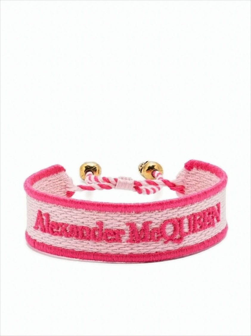 Alexander Mcqueen Woven Fabric Bracelet With Gold-Tone Skull Charms