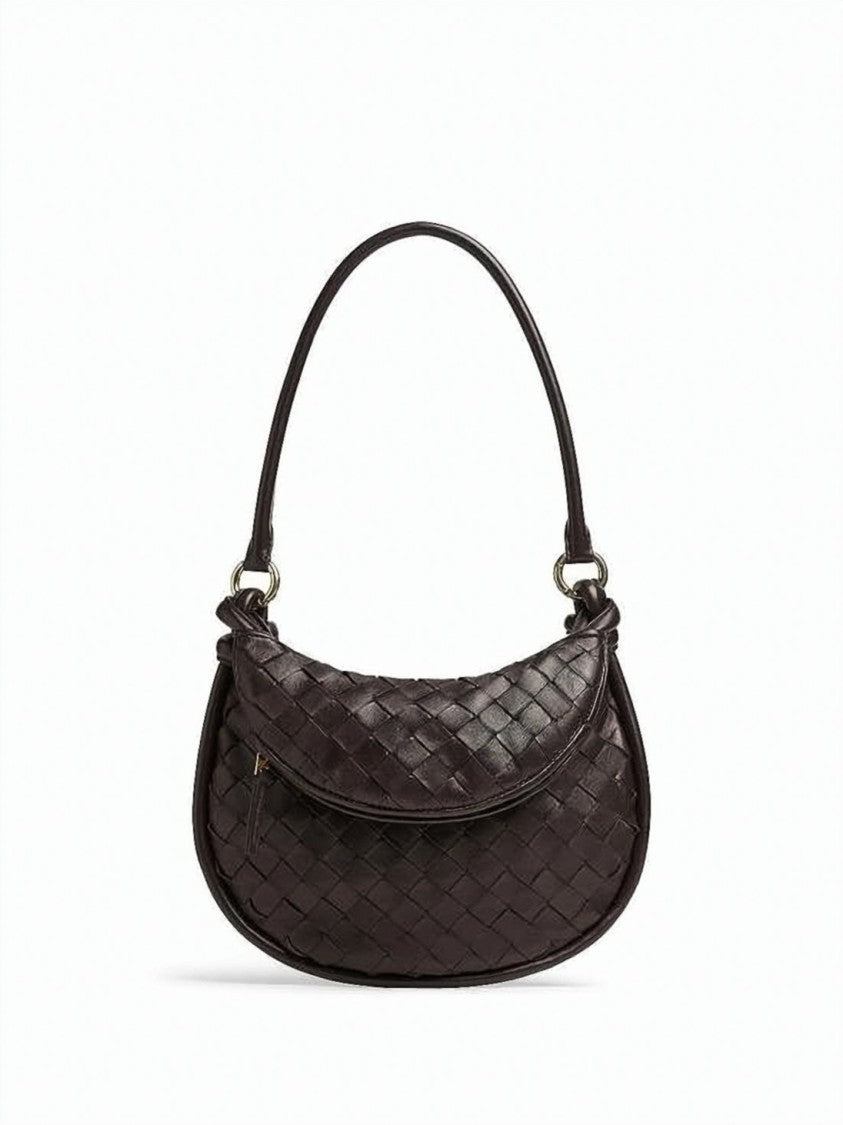 Bottega Veneta Woven Lambskin Shoulder Bag With Crescent Shape And Gold-Toned Hardware