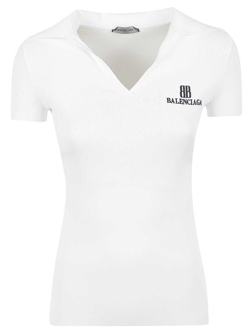 Balenciaga Fitted V-Neck T-Shirt With Embroidered Logo Detail
