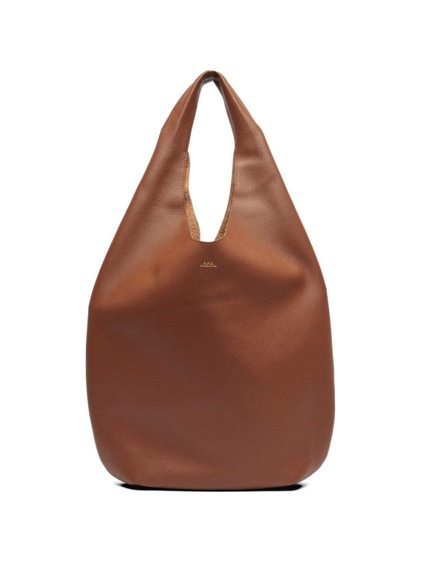A.P.C. Brown Le Neige Hammered Leather Hobo Bag