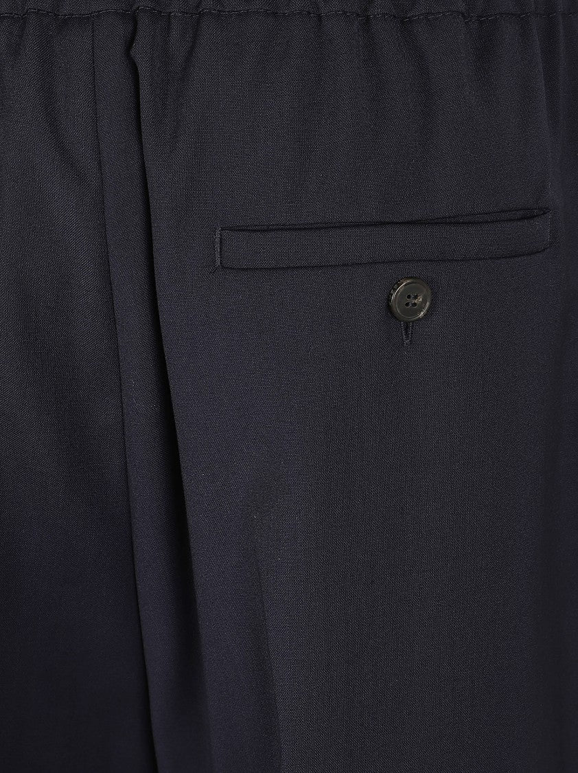 Max Mara Wide-Leg Wool Trousers With Elastic Waistband And Pressed Pleats