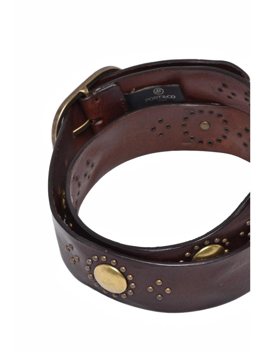 Post & Co Brown Leather Studded Belt