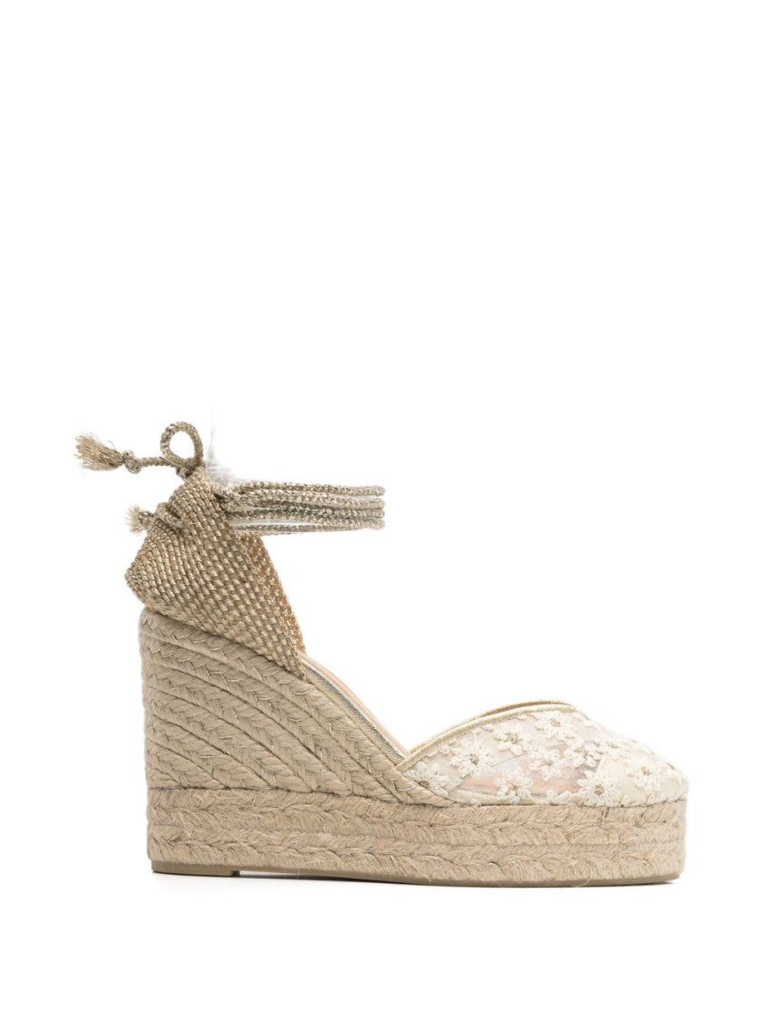 Castaner Chic White And Gold Woven Wedge Sandals