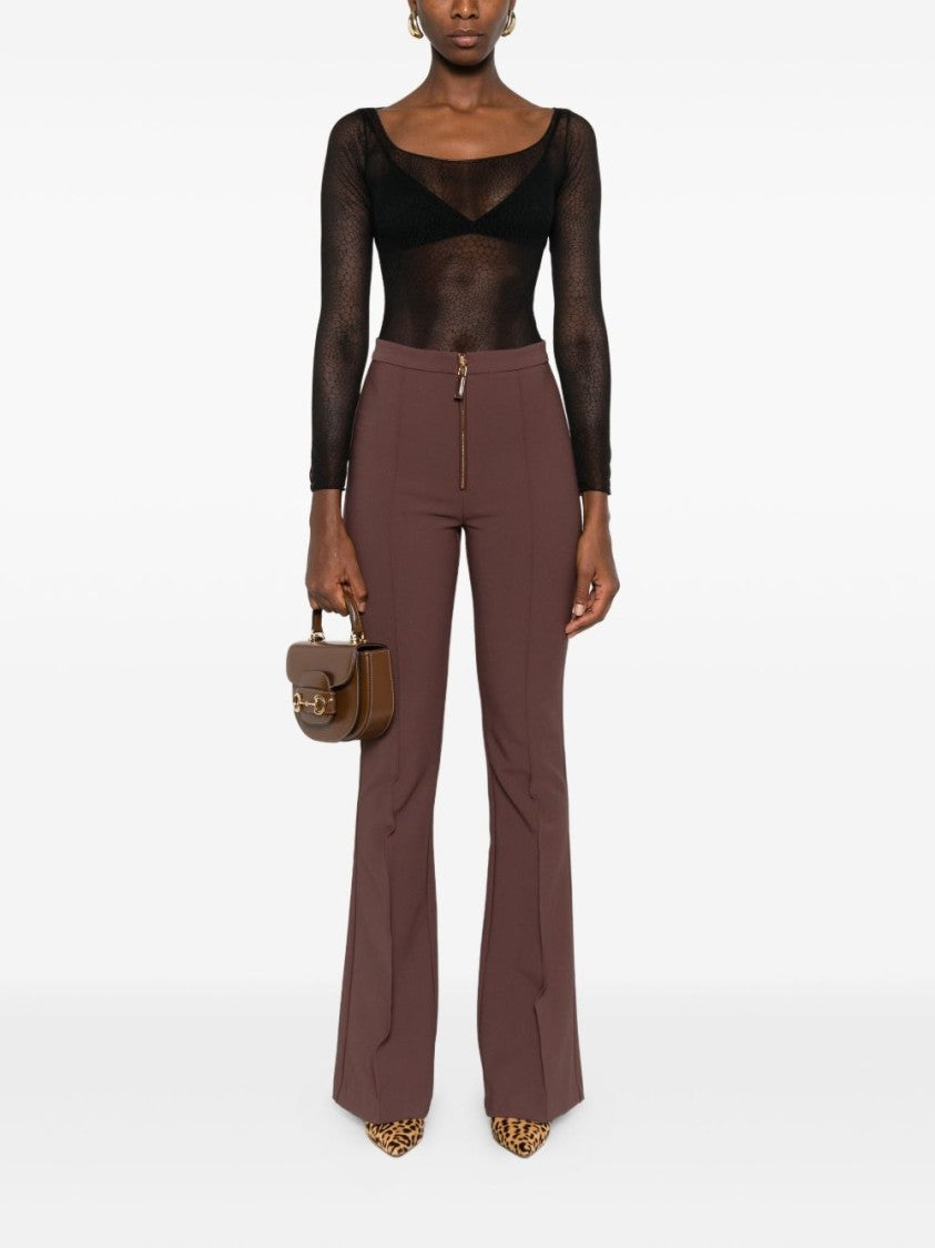 Elisabetta Franchi Sheer Black Bodysuit With Subtle Hexagonal Mesh