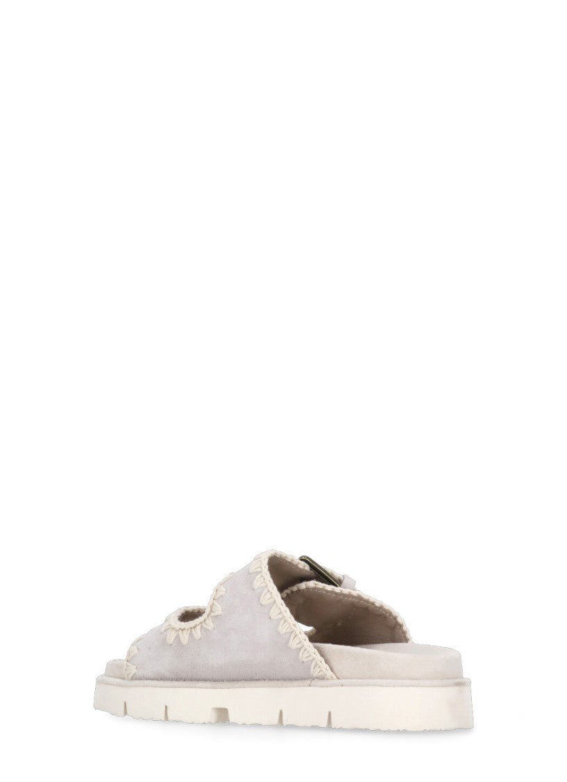 Mou Ivory Front Straps Suede Sandals