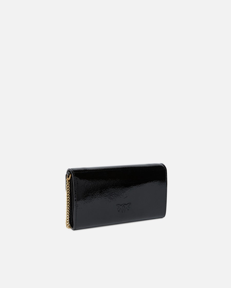 Pinko Glossy Black Shoulder Bag With Gold Emblem