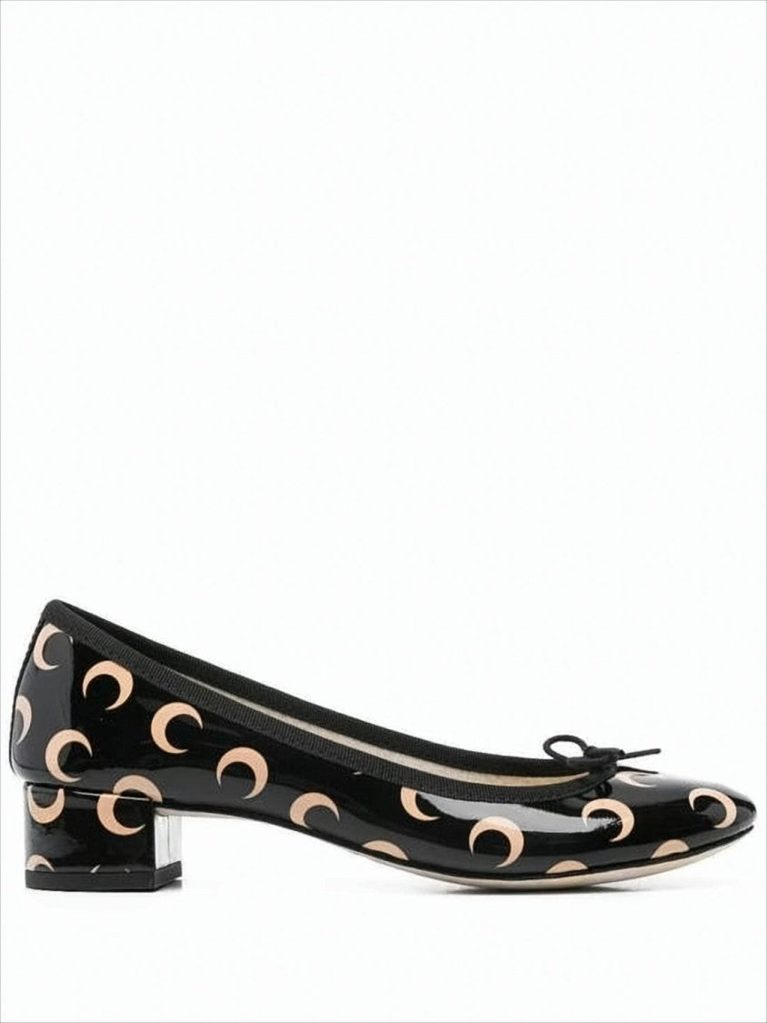 Marine Serre Black Patent Leather Low-Heeled Pumps