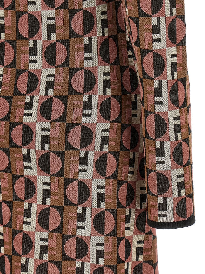 Fendi Shiny Jacquard Viscose Mini Dress With Geometric Pattern