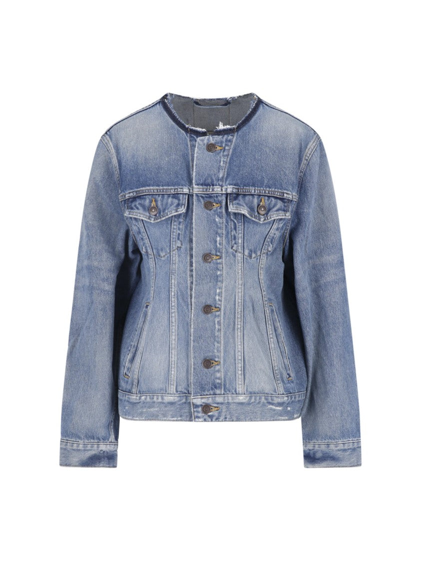 Balenciaga Hourglass Denim Jacket With Worn Blue Finish