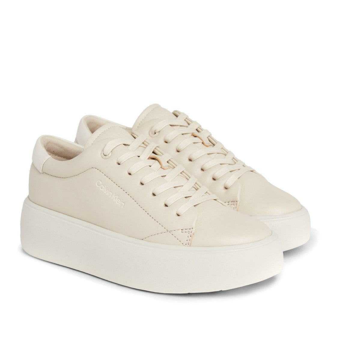 Calvin Klein Beige Minimalist Flatform Leather Sneakers