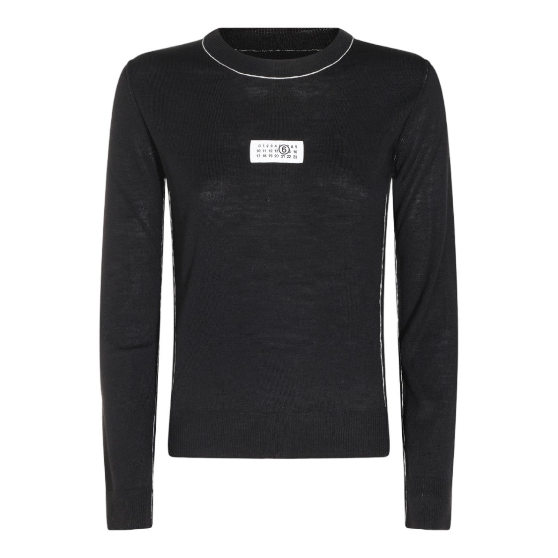 Mm6 By Maison Margiela Fitted Black Knit Sweater With Subtle White Piping