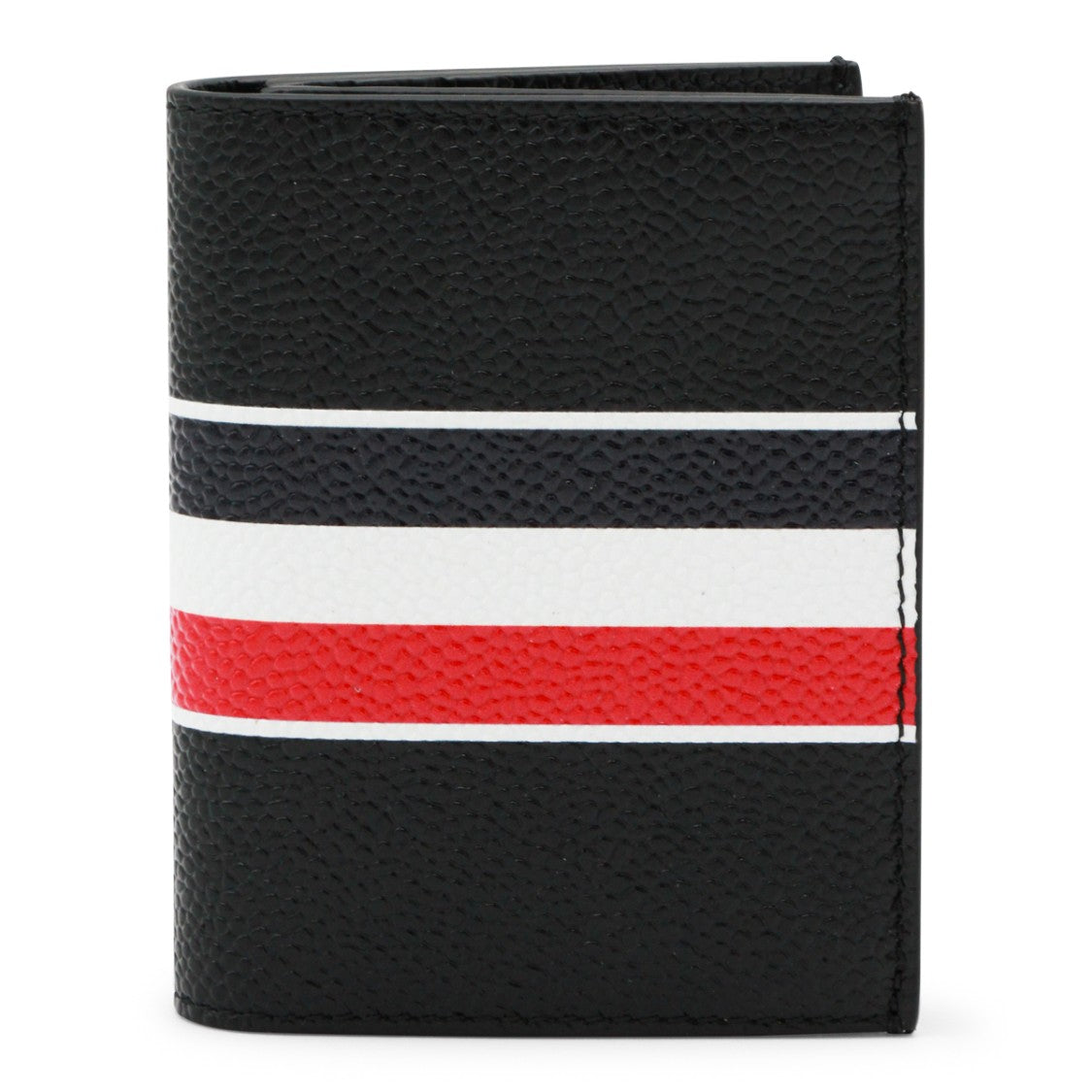Thom Browne Compact Grain Leather Card Holder With Tricolor Stripe Band