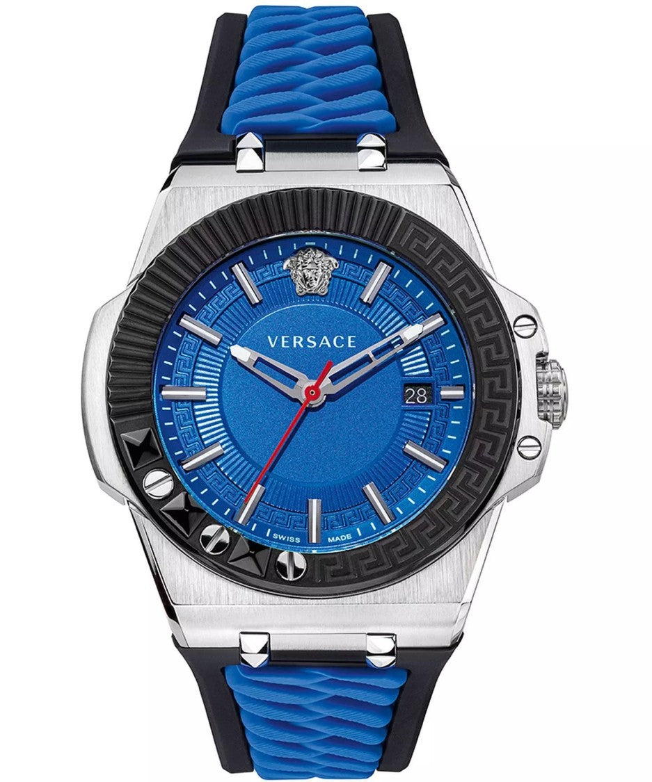 Versace Greca Logo 38Mm Women's Analog Watch With Blue Leather Strap