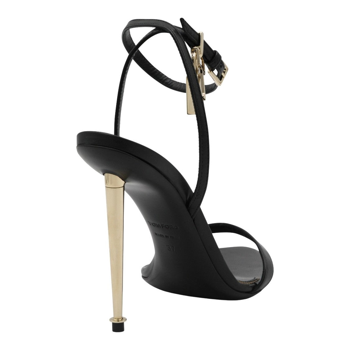 Tom Ford Black Leather Sandals With Gold Accents