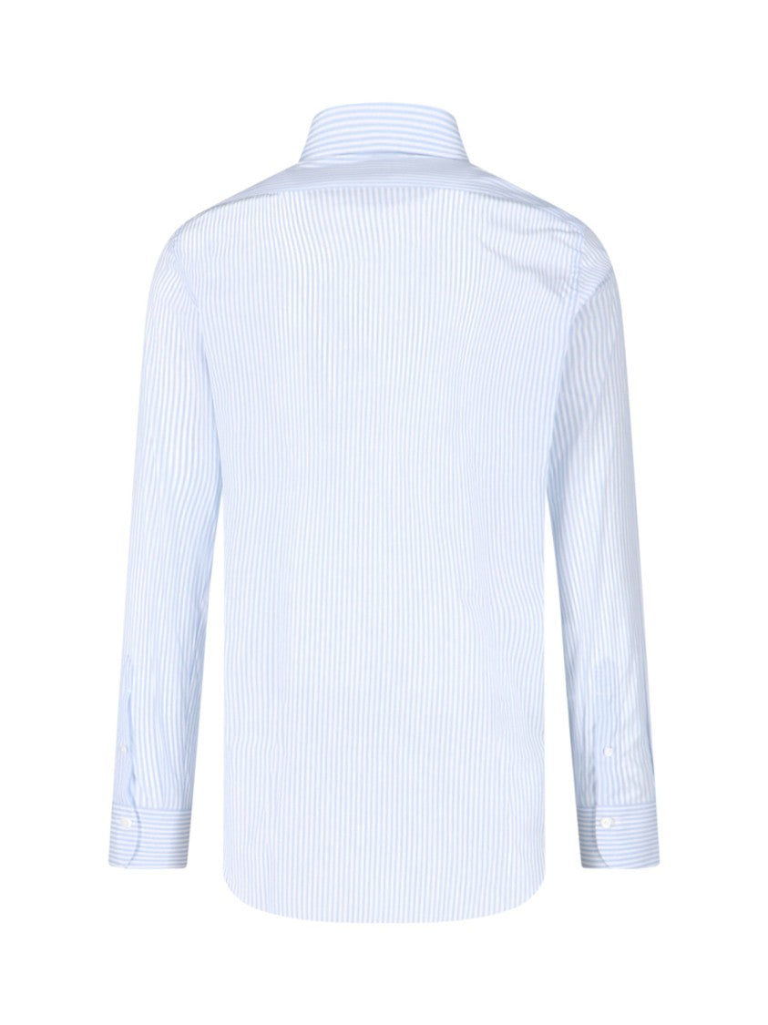 Finamore Light Blue Striped Shirt With Classic Collar