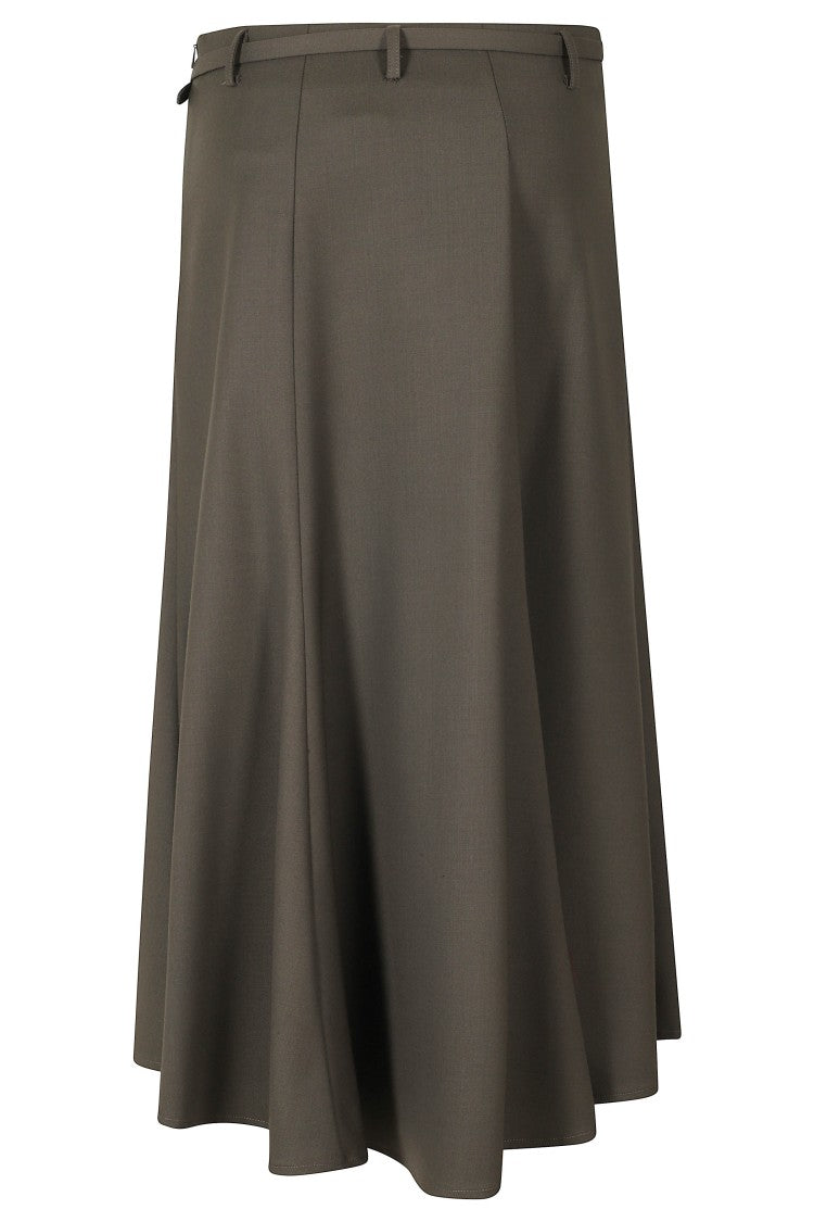 Alysi Forest Green Poly-Wool Panel Midi Skirt