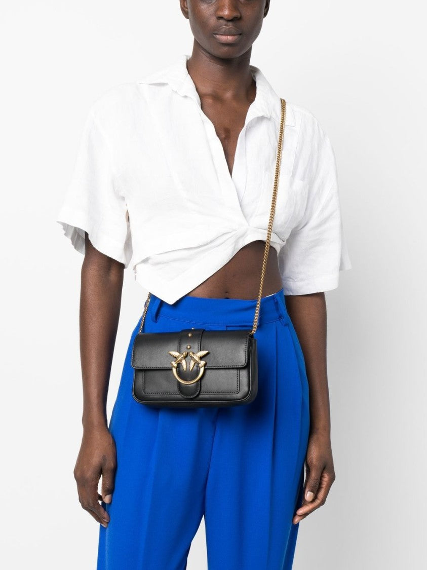 Pinko Jet Black Calf Leather Handbag