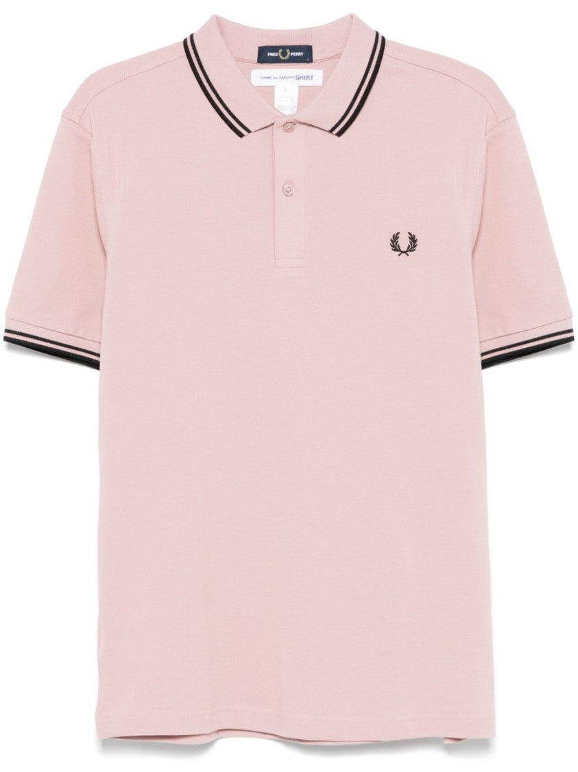 Comme Des Garçons Rose Pink Polo Shirt With Slogan Print